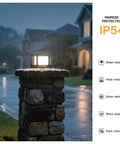 Outdoor Post Lights Hard Wired AC 100 To 240V Column Light waterproof on stone pillar, glowing at night, showing IP54 protection.