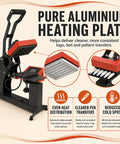 Pure aluminum heating plate on 350W Ballpoint Pen Heat Press Machine for logo transfers, showcasing even heat distribution.