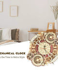 DIY 3D Wooden Puzzle Clock Kit With 168 Pieces, Mechanical Model For Home Decor, Wall Clock With Roman Numerals, Vintage Dip Dye Finish, Quartz Movement, Awesome Gift For Teens And Adults, Easy Self Assembly on bedroom wall