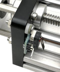 Close-up of CNC 3018 Update Kit with Sliding Table and Motor 52mm Spindle Fixture showing X Axis SCS10UU Slider and Limit Switch