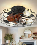 Small Mid Century Caged Ceiling Fan With Lights And Remote 20 Inch Cage Ceiling Fan With Light in a modern living room