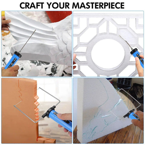 4-In-1 Hot Wire Foam Cutter Set For Arts And Crafts in use, showing detailed foam cutting with electric styrofoam cutter.