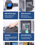 Details of 30W Portable Fiber Laser Engraver, highlighting lens design, grille tunnels, host handle, USB interface, bracket, and spacers.