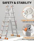 14Ft Multi Position Ladder With 4 Steps A Frame Folding Design Anti Slip Workhorse Aluminum Telescopic Ladder With Removable Tool Tray 330 Lb Load Capacity Ideal For Indoor Outdoor Stairs Roof Garage, aluminum frame, safety joints
