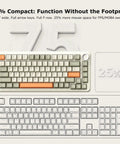 Solid 75 Percent Mechanical Keyboard With Hot Swappable Linear Switches, Gasket Build For Smooth Feel, Tri Mode Wireless, 8000 Mah Battery, Pbt Keycaps With Rgb Backlighting For Gaming And Office Setup Vibes, showing top view and layout.