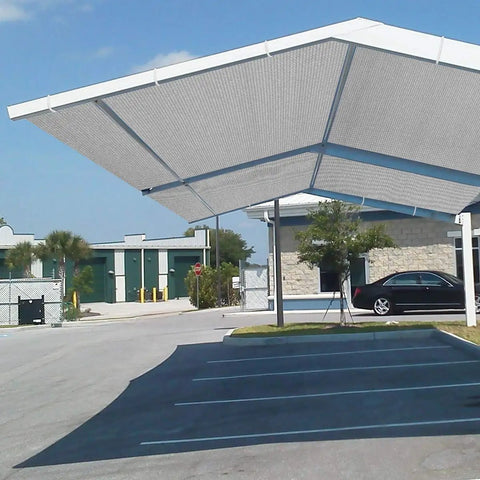 4 By 5 Feet Sun Shade Sail With Durable Grommets Heavy Duty UV Blocking Mesh For Outdoor Patio Deck Or Porch 170 GSM HDPE Shade Canopy Cover Ideal For Backyards Poolside And Porches installed over parking area