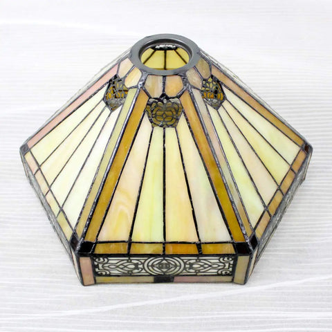 Yellow Hexagon Tiffany Floor Lamp With Stained Glass Mission Shade, 71 Inch Torchiere Standing Lamp For Living Room, Bedroom, Or Home Office