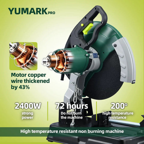 Powerful 2400W 3800RPM Chop Saw With 14 Inch Blade 45 Degree Adjustable Metal Cutting Angles For Rebar Angle Iron Hollow Pipe
