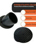 Anti Slip Patio Swing Foot Caps For 1.5 Inch Diameter Leg Tubes Angled Black Plastic Stabilizers To Secure And Stabilize Outdoor Porch Canopy Swing Chair Stand On Ground Easy Install 4 Pack, highlighted features of easy install, anti-slip, and weather-resistant.