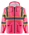 Women Hi Vis Safety Jacket With Hood Built For Work, Waterproof Winter Coat With Reflective Strips, Pink Size Large