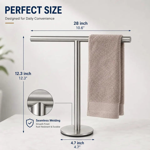 Standing 13 Inch T Shape Towel Bar Rack Stand Made From SUS304 Stainless Steel With Brushed Finish Rust Resistant Towel Holder