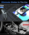 Retractable Car Charger 4 In 1 With USB C Fast Charge 84W shown in use, highlighting tidy cable management in vehicle interior.