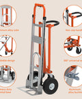 Heavy Duty Aluminum Three In One Convertible Hand Truck With Smooth Rolling Caster Wheels features foldable design and non-slip handle.