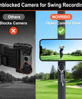Heavy Duty Magnetic Golf Cart Phone Mount With Cup Hook Locks Your MagSafe iPhone Down Tight On Bumpy Fairways, showing open camera view for swing recording.