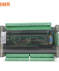 48 Channel IO Relay PLC Controller Module With 24V DC Power Built For Beefy Real World Industrial Job Sites High Speed Processor Rugged 2A Per Channel Relay Outputs For Smooth Automation And Flexible Control Applications. front view with green screw terminals and DIN rail mount