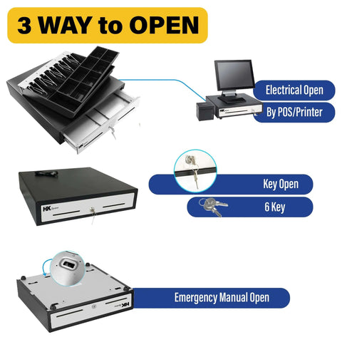 Heavy Duty 18 Inch POS Cash Drawer With Stainless Front And Ball Bearing Slides, 3-way open electrical, key, manual