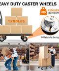 Heavy Duty Pneumatic Caster Wheels 8 Inch 4 Pack with boxes on a hand truck, 1200 lbs capacity, showing inflatable design.