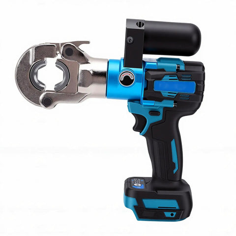 LiebeWH 18V Cordless Electric Hydraulic crimper With 12 Dies For Cable Lug And Hex press Tool, side view showing rotating jaw.