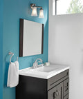 Eva 2 Light Dual Mount Bath Vanity Fixture With Frosted Glass In Brushed Nickel Finish in a modern bathroom setting