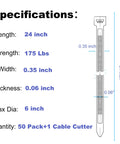 Specifications of 24 Inch Heavy Duty Cable Zip Ties Set With Wire Cutter Black Nylon Ties 175 Lb 50 Pack Diagram