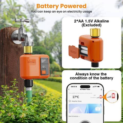 WiFi Water Timer For Garden Hose Smart Sprinkler Controller with battery compartment and app control view