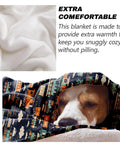 Dog snuggled under Comfy Train Themed Throw Blanket For Kids And Adults Cute Retro Steam Locomotive Pattern Fuzzy Warm Flannel Plush