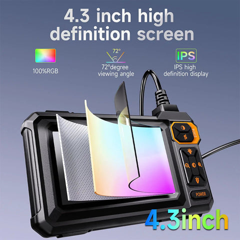 Handheld Borescope Camera With Built-In 4.3 Inch Display, 1080P Snake Camera, 16.5 Ft Cable, 8 LEDs, IP67 Waterproof, 1800mAh Battery, No Phone Needed, Perfect For Automotive, Plumbing, HVAC, And Wall Inspections., 4.3-inch IPS display and control buttons