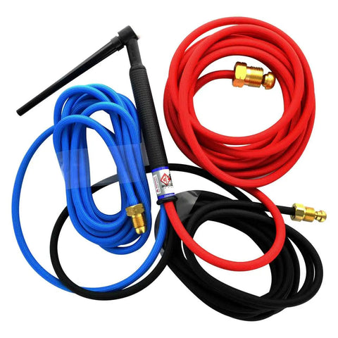 Red Metal TIG Welding Torch 250 Amp, 12.5 Foot, 3-Pc Handheld Water-Cooled Arc Torch with cables and connectors