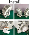 Portable 50W And 100W Low Speed Water Wheel Hydroelectric Generator installation process, showing parts and assembly.