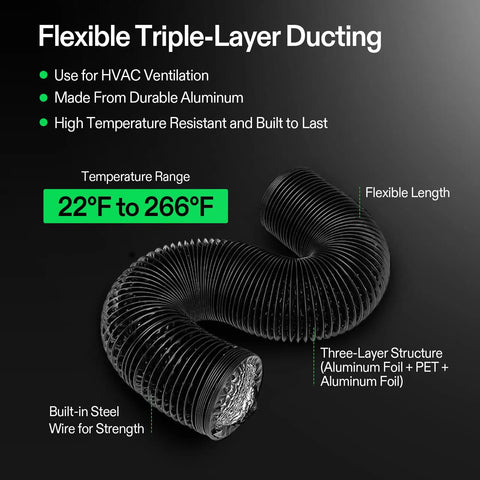 Flexible ducting for All-In-One Smart Air Filtration Pro G6 Kit With 6-Inch Inline Duct Fan And GrowHub E42A WiFi Controller