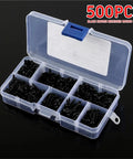 Two Pack 500 M3 Black Pan Head Cross Self Tap Wood Screws in plastic case, dual end locking design for hidden joints.