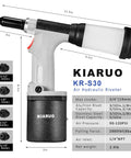 Heavy Duty Pneumatic Air Rivet Gun And Hydraulic Riveter With Self Suction Auto Feed for One Handed Operation and Fast Pop Rivet Pulling On Steel and Aluminum Projects, close-up view.
