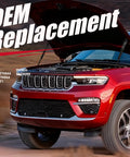 Jeep Grand Cherokee with front hood open showing OEM replacement lift supports installed