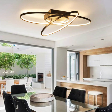 Three Ring Modern Low Profile Flush Mount LED Ceiling Light Dimmable 3000K Warm White 33 Inch Close To Ceiling Fixture