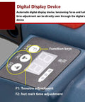 Digital display device of a Heavy Duty Electric Strapping Machine Featuring Hot Melt Friction Lock and adjustable tension controls.