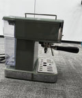 Side view of Top Shelf Green Espresso Machine With Integrated Burr Grinder And 15 Bar Pressure Pump in sleek design.