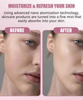 Before and after using Deep Hydration Oxygen Facial Machine Handheld High Pressure Mist Sprayer showing skin rejuvenation results