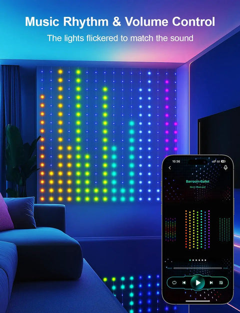 Smart Curtain String Lights With Color Changing LEDs, DIY Teardrop LED Backdrop For Bedroom And Living Room, 7.9 By 7.9 Feet