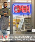 16.5 Inch By 9 Inch LED Neon Open Sign For Business with on/off switch displayed in a cafe window