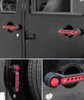 Red Aluminum Grab Handle Inserts And Push Button Knob Covers Trim For Jeep Wrangler JK JKU Sahara Rubicon Unlimited 2007 To 2018 Exterior Door Handle Decor Upgrade For A Boss Look, installed on Jeep door handle