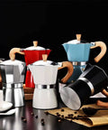 Yellow Portable Moka Pot With Wood Grain Handle For Turkish Coffee Lovers Go Anywhere Outdoor Coffee Maker 300ml Durable Cast Aluminum Espresso Pot For Rich Flavor And Aroma Easy Stove Top Brew
