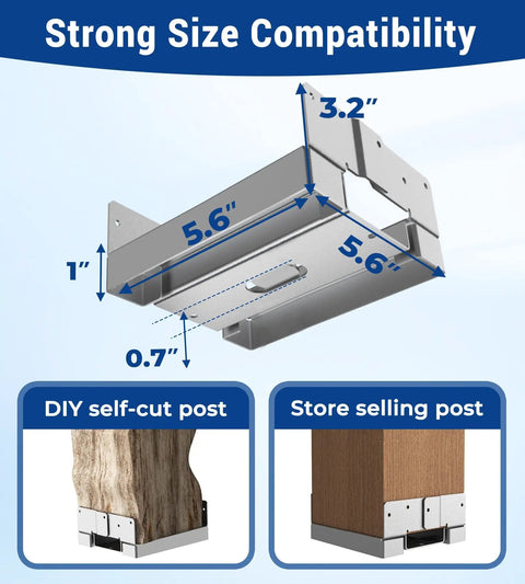 Diagram showing 6 Pack 6x6 Post Base for Concrete Installations, True 5.5x5.5 Inch Wood Posts, heavy duty electro galvanized brackets