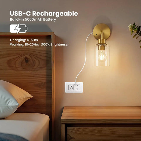 Battery Operated Wall Sconce Set Of Two With Remote Dimmable Wireless Cordless Gold Wall Lights 3000K Warm White Modern Lamps