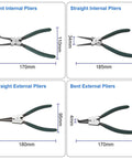 Built Tough 7 Inch Snap Ring Pliers Set showing bent and straight jaw for internal and external circlip removal