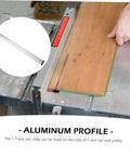 Pro Grade Rock Solid Aluminum Extrusion Profile Featuring T Track Slot Guide And Linear Rail Hardware for jig alignment on table saw.