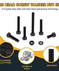 600 Pcs M3 Screws Set With Black Alloy Steel M3x6/8/10/12/16/20/25/30mm Screws, 12.9 Alloy Nuts, Bolts And Washers