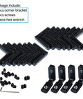 20Pcs L Shape Corner Brackets For 20 Series Aluminum Extrusion with screws and wrench, black zinc alloy, displayed in set