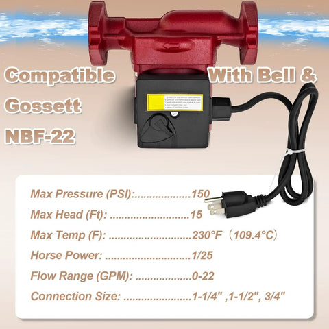 Heft And Durability For A 1/25 Hp Circulation Pump Built For Bell And Gossett NBF 22 103252LF Models with specs visible