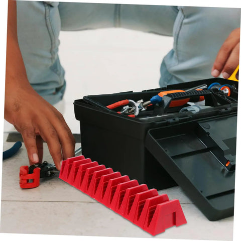 12 Piece Modular Wrench Organizer Tray For Workbenches Garages And DIY Projects Durable Plastic Tool Holder in use near toolbox