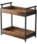Two Tier Countertop Coffee Station Organizer Rack for Coffee Bar Essentials in brown wood, metal frame, side view